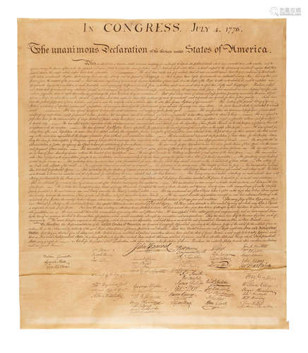 In Congress, July 4, 1776. The Unanimous Declaration of the Thirteen United States of America. When in the Course of Human Events....  [Washington, D.C.: engraved by William J. Stone for Peter Force, after 1833.] DECLARATION OF INDEPENDENCE.