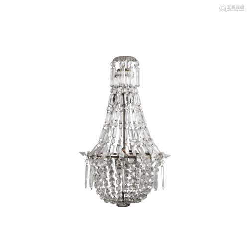 CUT GLASS BASKET CHANDELIER19TH CENTURY the corona hung with prism drops above a basket frame hung