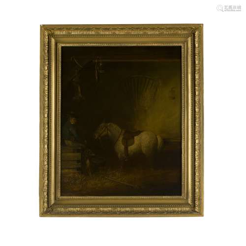 19TH CENTURY SCOTTISH SCHOOLPONY IN A STABLE INTERIOR Oil on canvas62cm x 50cm (24.5in x 19.75in)