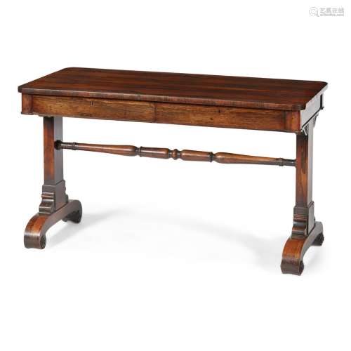GEORGE IV ROSEWOOD LIBRARY TABLE19TH CENTURY the rounded rectangular top above two frieze drawers,