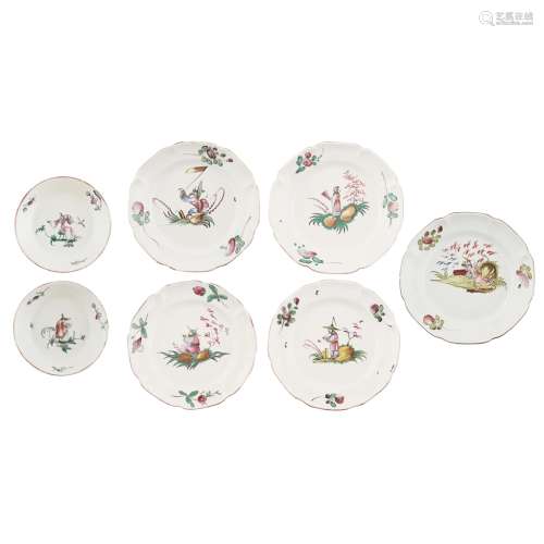 SEVEN FRENCH FAIENCE PLATES, ATTRIBUTED TO LES ISLETTESLATE 18TH/ EARLY 19TH CENTURY of various