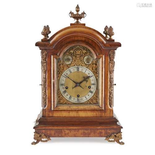 LARGE GERMAN WALNUT CHIMING BRACKET CLOCK, R. M. SCHNECKENBURGERCIRCA 1880 the domed top