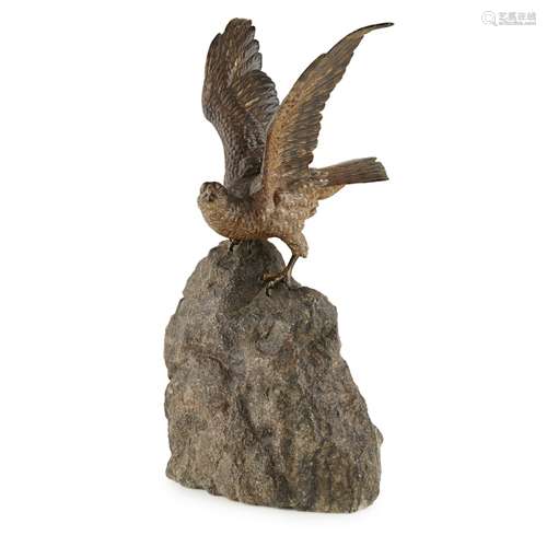 FRANZ XAVER BERGMANN (1861–1936)COLD PAINTED BRONZE FIGURE OF A BIRD, LATE 19TH/ EARLY 20TH