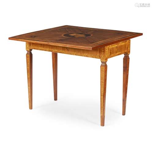 ITALIAN NEOCLASSICAL WALNUT, FRUITWOOD AND MARQUETRY TEA TABLE19TH CENTURY the rectangular