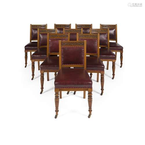 SET OF TEN AESTHETIC PERIOD OAK DINING CHAIRS BY JOHN TAYLOR & SON, EDINBURGHLATE 19TH CENTURY