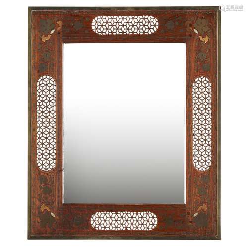 INDIAN ROSEWOOD BRASS AND COPPER INLAID MIRROR20TH CENTURY 58cm high, 48cm wideNote: Please be aware