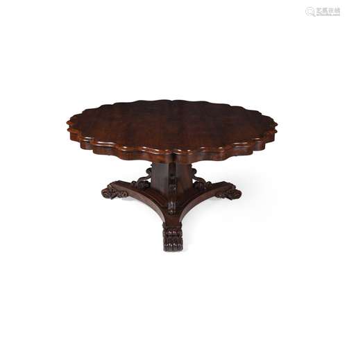 WILLIAM IV ROSEWOOD BREAKFAST TABLEEARLY 19TH CENTURY the circular top with a serpentine edge, on