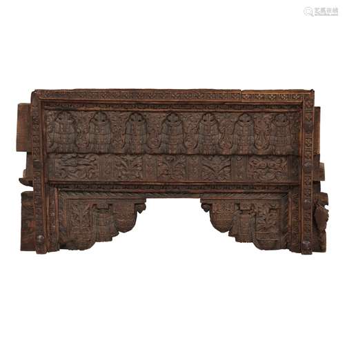 INDIAN CARVED HARDWOOD LINTEL18TH/ EARLY 19TH CENTURY profusely carved with stylised flowers,