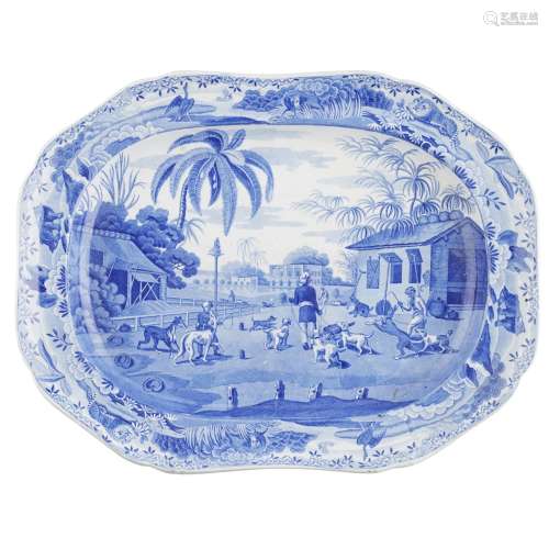 SPODE BLUE AND WHITE INDIAN SPORTING SERIES ASHET'DOOREAHS LEADING OUT DOGS' PATTERN, EARLY 19TH
