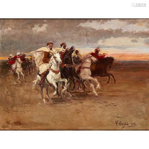 GUSTAVO SIMONI (ITALIAN 1846-1926)CHARGING CAVALIERS Signed and dated 1914, oil on canvas45.5cm x