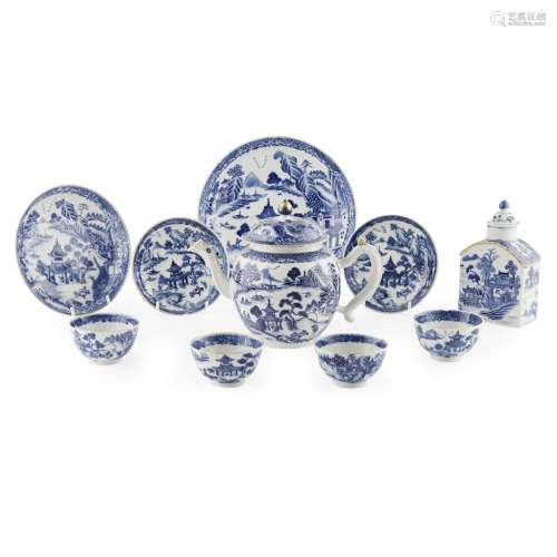 CHINESE EXPORT BLUE AND WHITE PART TEA SERVICELATE 18TH/ EARLY 19TH CENTURY depicting pagodas and