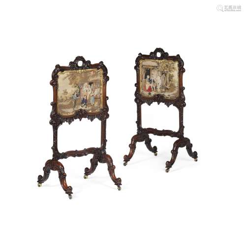GOOD PAIR OF GEORGE IV ROSEWOOD FIRE SCREENSEARLY 19TH CENTURY each two part frame finely carved