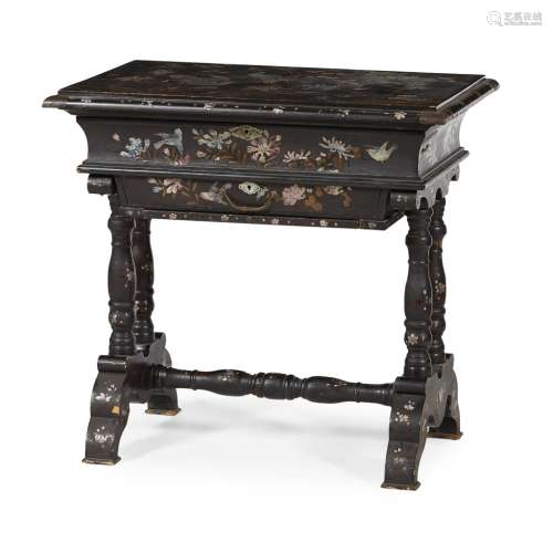 CHINESE EXPORT LACQUER WORK TABLE19TH CENTURY the rectangular moulded top inlaid with mother-of-