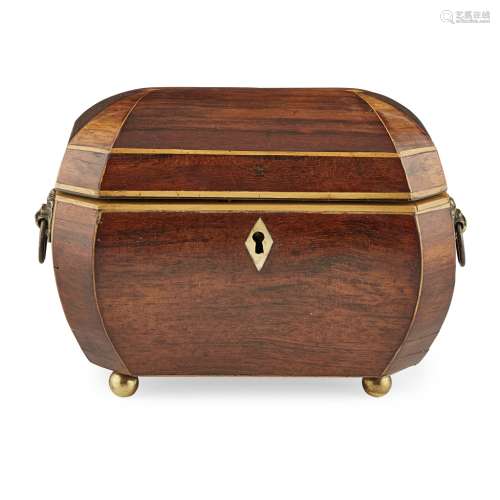 REGENCY MAHOGANY MELON-FORM TEA CADDYEARLY 19TH CENTURY the rounded top and body with boxwood line