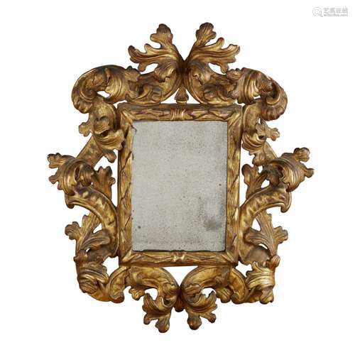 FLORENTINE GILTWOOD MIRROR19TH CENTURY carved in high relief with scrolling foliage acanthus leaves,