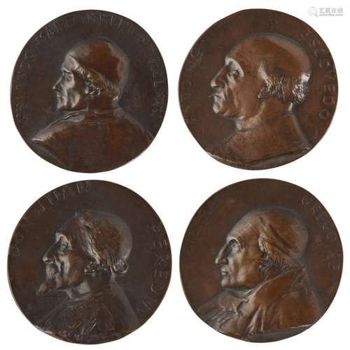 ALPHONSE LEGROS (1837-1911)FOUR BRONZE PORTRAIT MEDALLIONS all with dark brown patina, in profile,