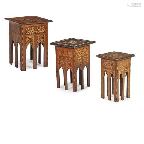 THREE INLAID OTTOMAN OCCASIONAL TABLESLATE 19TH CENTURY each with mother-of-pearl inlay, the