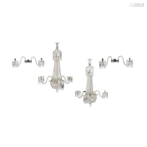 PAIR OF VICTORIAN CUT GLASS THREE BRANCH BASKET CHANDELIERS, ATTRIBUTED TO OSLER19TH CENTURY the