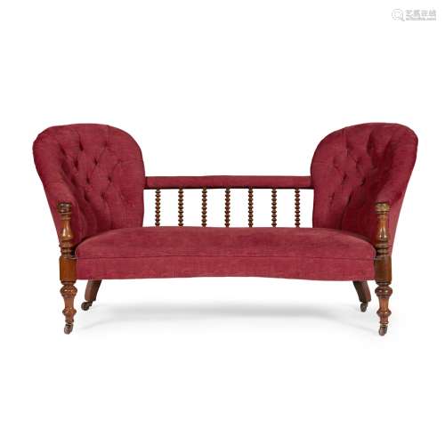 VICTORIAN WALNUT FRAMED DOUBLE CHAIRBACK SETTEE19TH CENTURY the double buttoned back flanking bobbin