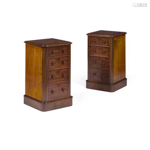 PAIR OF MAHOGANY BEDSIDE CHESTS OF DRAWERSLATE 19TH CENTURY, WITH ALTERATIONS the rounded