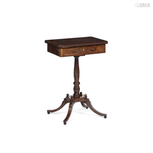 REGENCY YEWWOOD WORK TABLEEARLY 19TH CENTURY the rounded rectangular top with a bead moulded edge