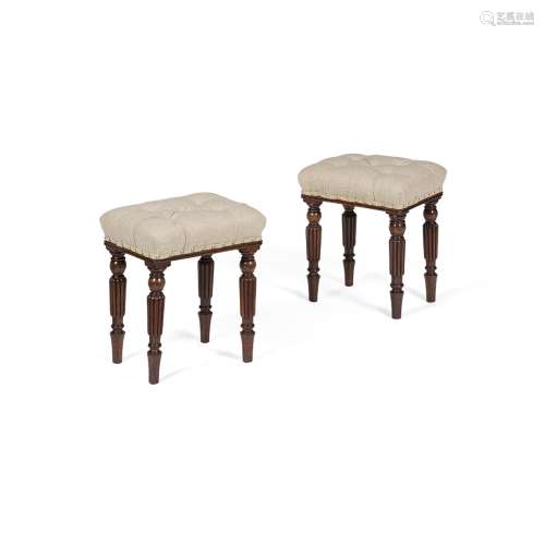 PAIR OF SMALL REGENCY MAHOGANY FOOTSTOOLS19TH CENTURY, AND LATER the button upholstered
