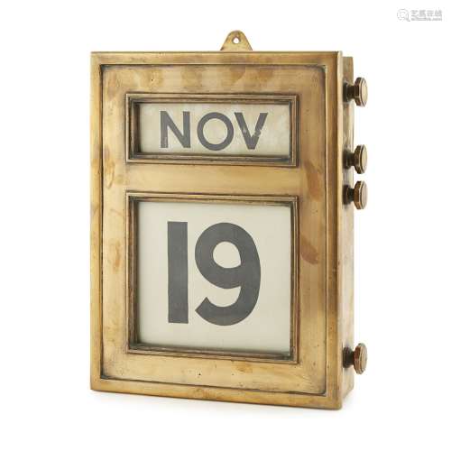 LARGE BRASS PERPETUAL CALENDARLATE 19TH/ EARLY 20TH CENTURY with four octagonal brass knobs and