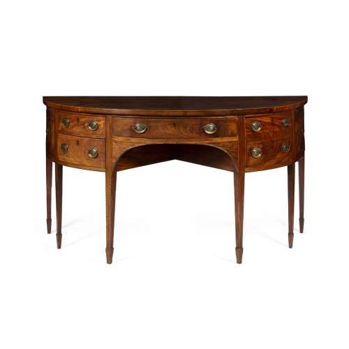 GEORGE III MAHOGANY DEMI-LUNE SIDEBOARDLATE 18TH CENTURY the shaped top with boxwood stringing above