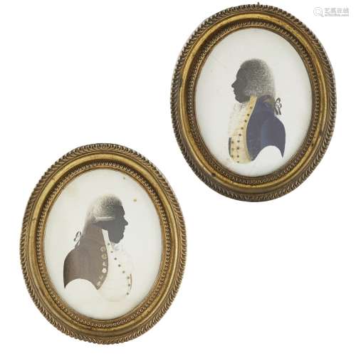 W. PHELPS (BRITISH, ACTIVE C.1784-1791)TWO FRAMED SILHOUETTES, DATED 1792 on plaster, of oval