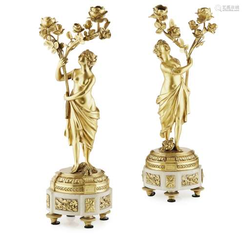 PAIR OF FRENCH GILT BRONZE CANDELABRA, IN THE MANNER OF HENRY DASSON19TH CENTURY modelled as