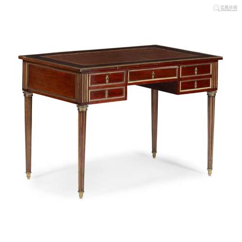 FRENCH EMPIRE STYLE ROSEWOOD BRASS MOUNTED DESK19TH CENTURY the rectangular top with tooled