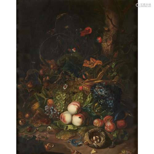 AFTER OTTO MARSEUS VAN SCHRIECKSTILL-LIFE OF FRUIT AND FLOWERS Oil on canvas91.5cm x 71cm (36in x