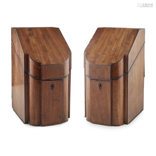 PAIR OF GEORGE III MAHOGANY KNIFE BOXES18TH/ EARLY 19TH CENTURY the sloped tops with bowed