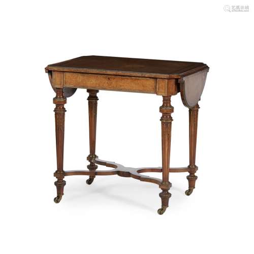 VICTORIAN WALNUT DROP LEAF TABLEMID 19TH CENTURY the rounded rectangular top with drop leaf ends,