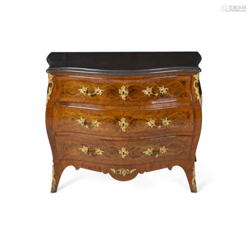FRENCH KINGWOOD, WALNUT AND FRUITWOOD MARBLE TOP COMMODELATE 19TH CENTURY in the Louis XV style, the
