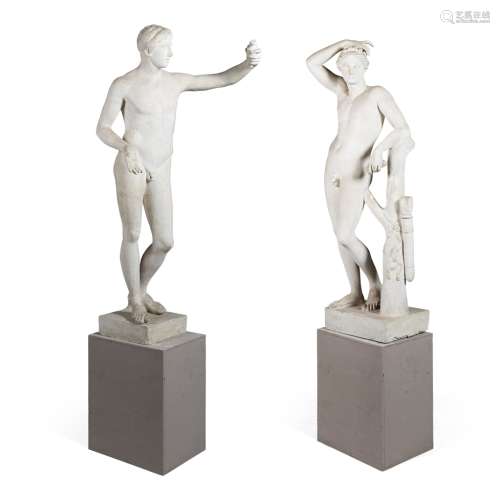 PAIR OF ITALIAN PLASTER FIGURES OF ADONIS AND THE LYCIAN APOLLO, AFTER THE ANTIQUELATE 18TH