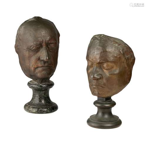 TWO CONTINENTAL BRONZE LIFE MASKS19TH CENTURY the first of Beethoven, after Franz Klein, on a