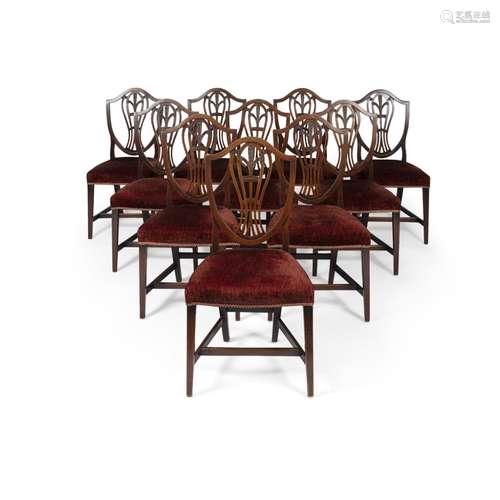 SET OF TWELVE GEORGE III MAHOGANY DINING CHAIRSLATE 18TH CENTURY the shield-shaped backs with