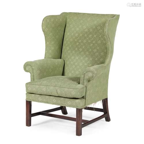 GEORGE III STYLE MAHOGANY WINGBACK ARMCHAIR19TH CENTURY the straight back and deep wings over