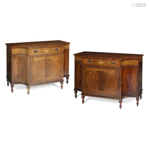 PAIR OF SHERATON STYLE MAHOGANY, SATINWOOD AND INLAY SIDE CABINETSEARLY 20TH CENTURY the crossbanded