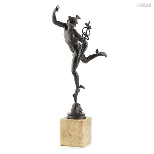 AFTER GIAMBOLOGNA, MERCURY19TH CENTURY bronze, dark brown patina, raised on an onyx plinth base65.