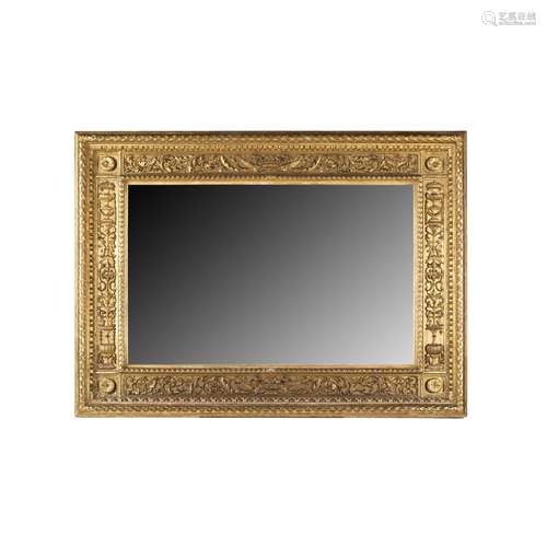 FLORENTINE CARVED GILTWOOD AND GESSO OVERMANTEL MIRROR19TH CENTURY the rectangular bevelled mirror