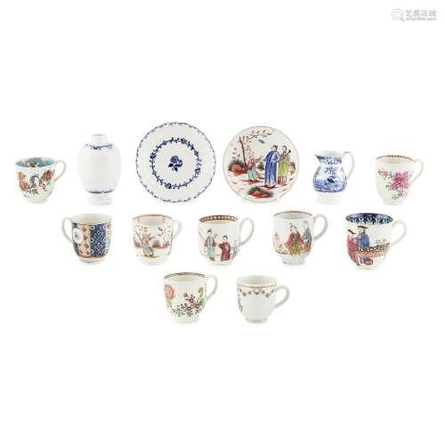 GROUP OF ENGLISH PORCELAIN TEA, COFFEE AND TABLE WARES18TH CENTURY comprising a Liverpool 'Pilgrim