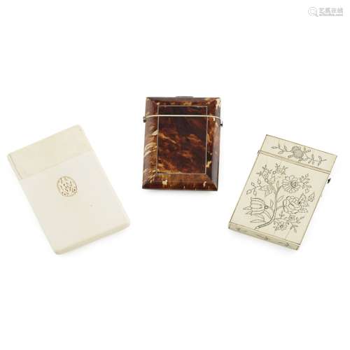 GROUP OF THREE REGENCY AND VICTORIAN CARD CASES19TH CENTURY comprising a tortoiseshell, ivory and