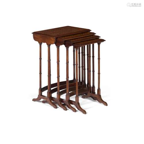 SET OF MAHOGANY, SATINWOOD AND PARQUETRY QUARTETTO TABLESLATE 19TH CENTURY the crossbanded and