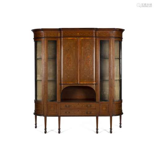 LATE VICTORIAN MAHOGANY INLAID DISPLAY CABINET, BY EDWARDS & ROBERTSLATE 19TH CENTURY the moulded