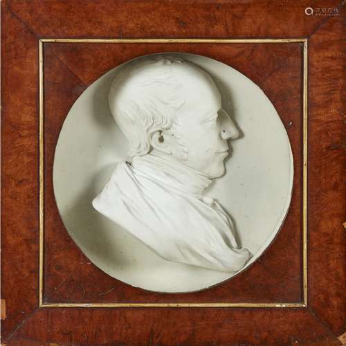 LARGE PAINTED PLASTER PROFILE OF A GENTLEMANEARLY 19TH CENTURY the circular portrait in high relief,