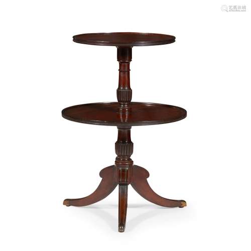 REGENCY MAHOGANY DUMBWAITEREARLY 19TH CENTURY with two circular dished tiers on turned and reeded