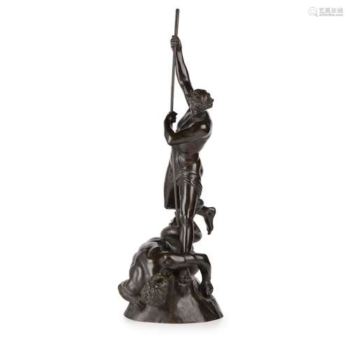 EDWARD WILLIAM WYON (1811–1885)ST MICHAEL OVERCOMING SATAN, DATED 1842 bronze, dark-brown patina,