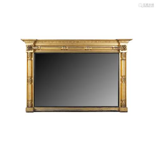 LARGE REGENCY GILTWOOD OVERMANTEL MIRROREARLY 19TH CENTURY the rectangular mirror plate in an